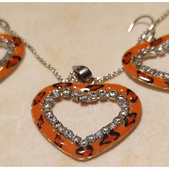 Women's Sterling Silver & Enamel Cubic Zirconia Earrings, Pendant & Necklace 15" - Picture 5 of 12